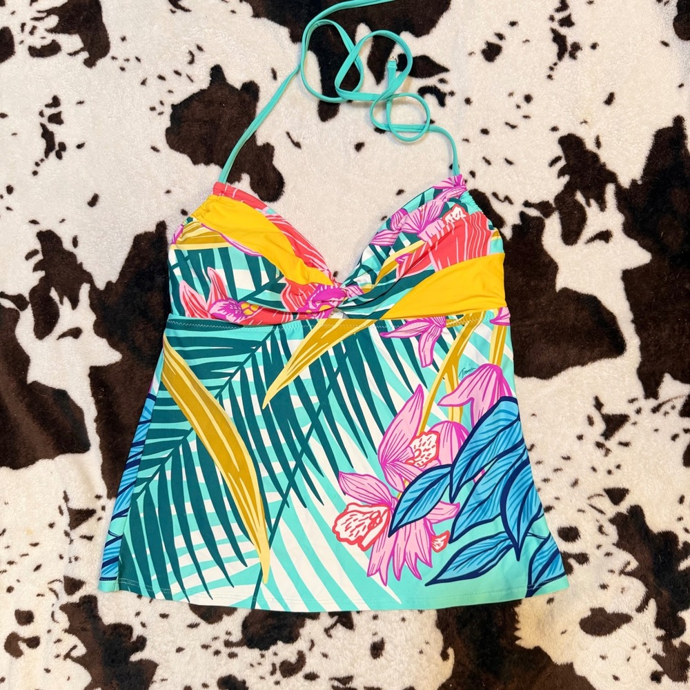 Trina Turk Terra Nostra Tankini Swim Top Womens 8 Tropical Floral Halter